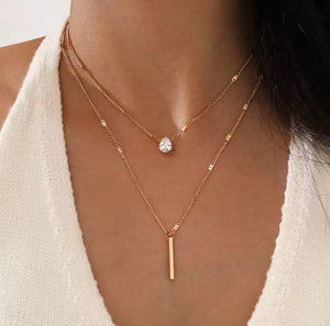 Elegant 3-Layer Gold Necklace with CZ Heart, Star & Teardrop Charms