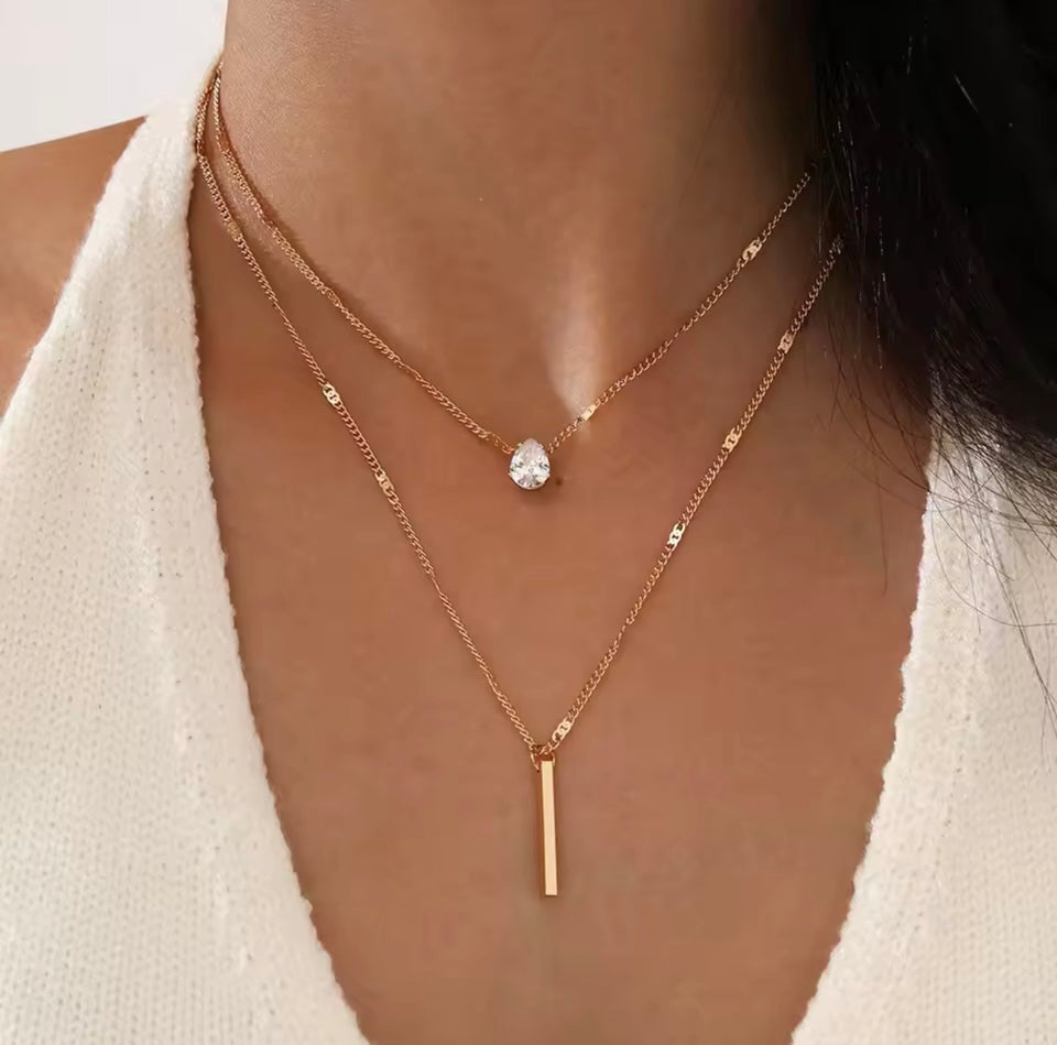 Elegant 3-Layer Gold Necklace with CZ Heart, Star & Teardrop Charms
